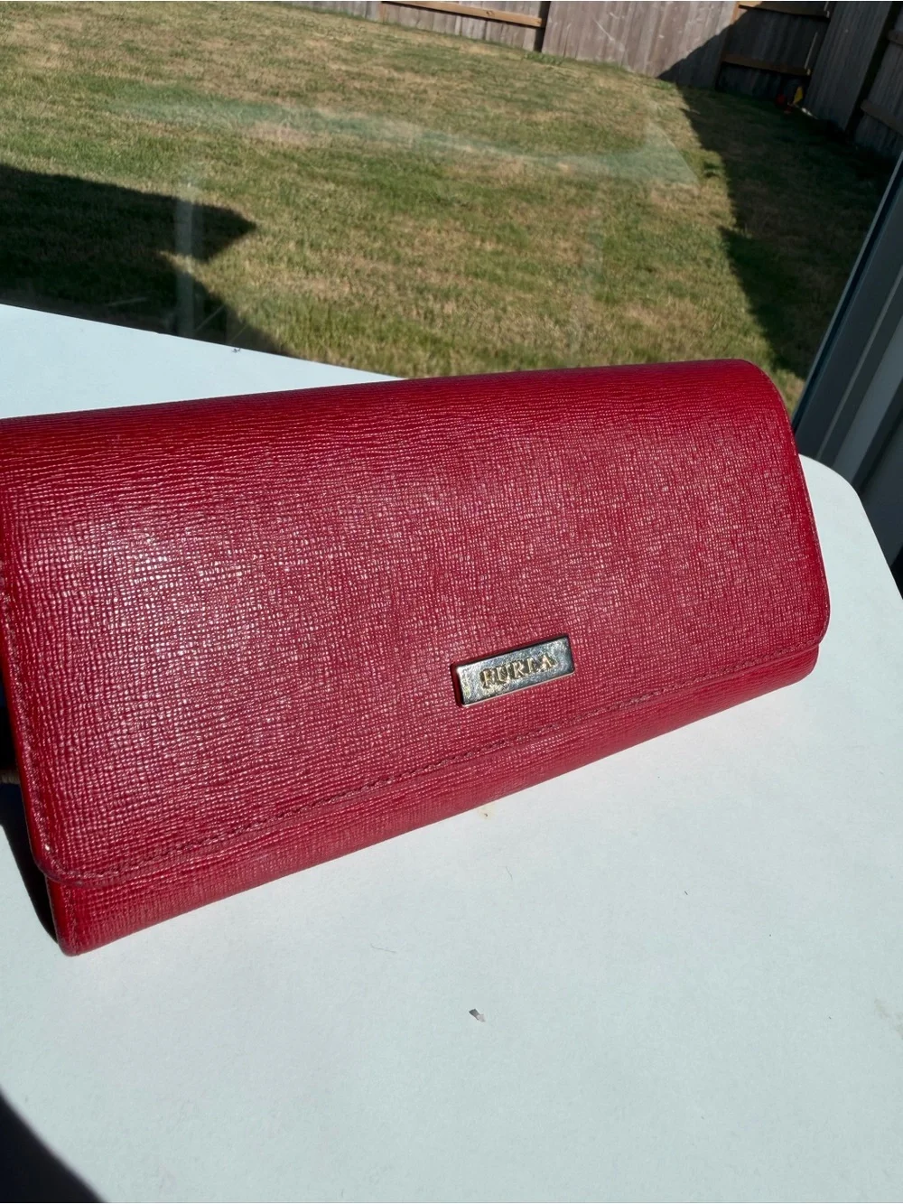 Furla Crimson Textured Leather Clutch